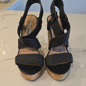 Steve Madden Black Wedge Shoes with Cork Platform